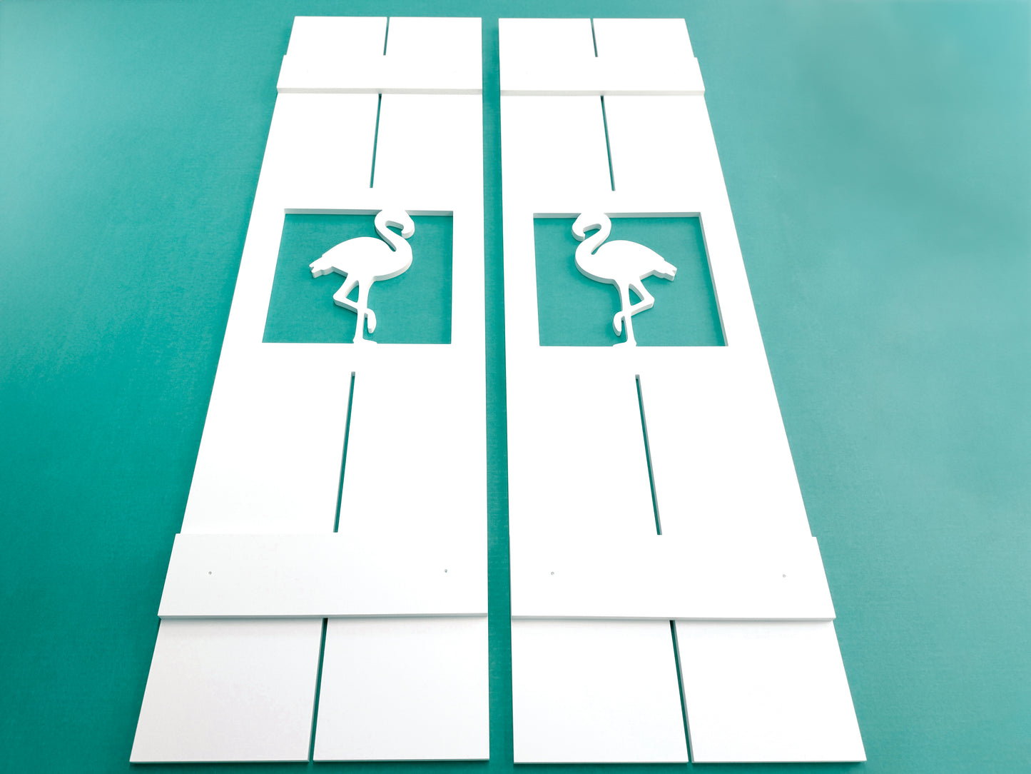 Tropical flamingo bird shutters for beach house, coastal exterior window shutters