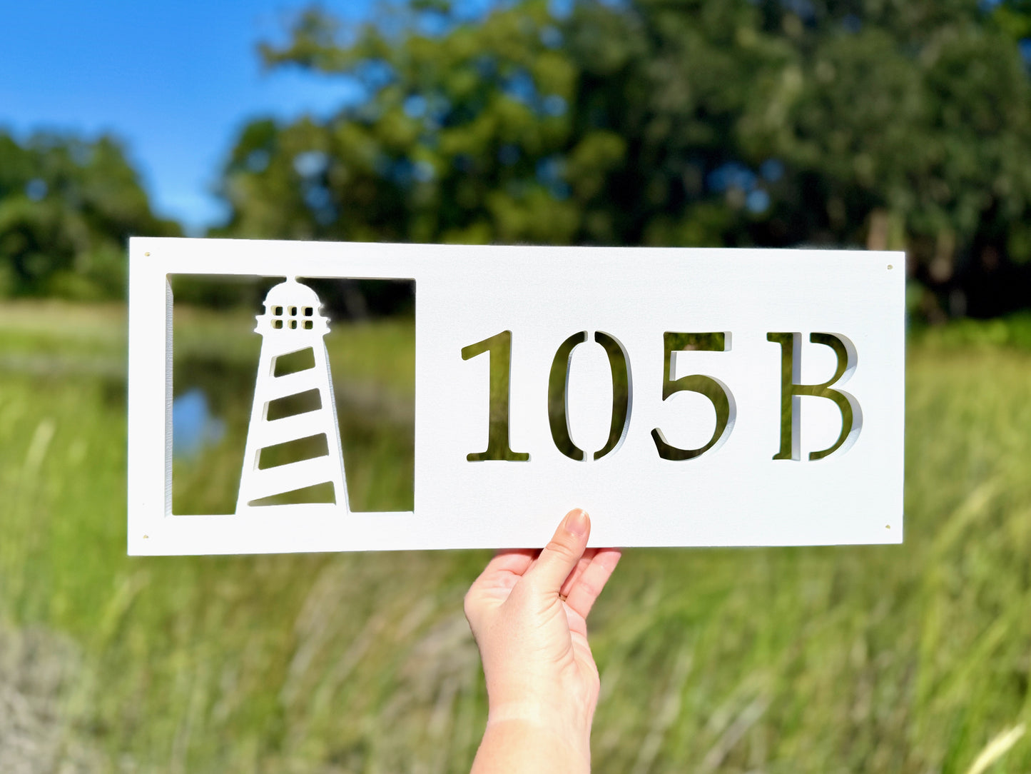 Weatherproof Nautical Lighthouse Address Sign for Beach House, House Numbers for Outdoor Coastal Home Decor
