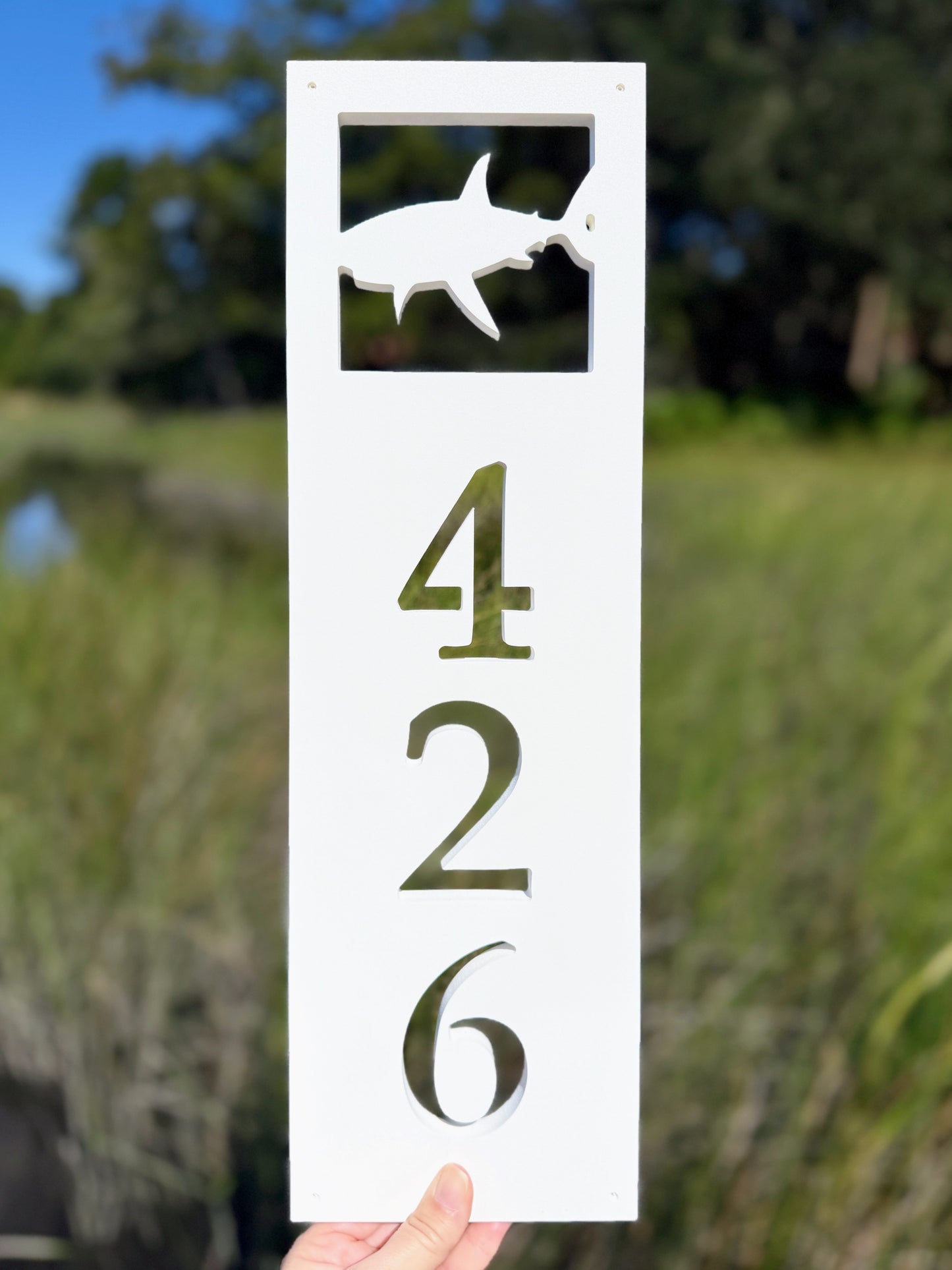 Weatherproof Shark Address Sign for Beach House, House Numbers for Outdoor Coastal Home Decor