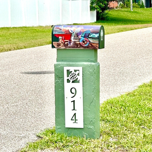 Custom Sea Turtle House Number Sign – Weatherproof Coastal Address Plaque - Outdoor Nautical Beach House Decor