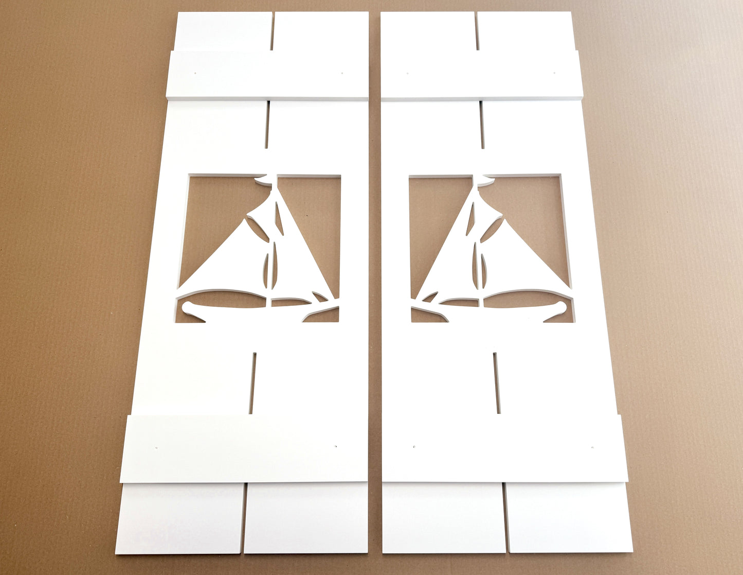 Weatherproof Sailboat Window Shutters for Outdoor Beach House or Coastal Home Decor (Standard Shutter Size)