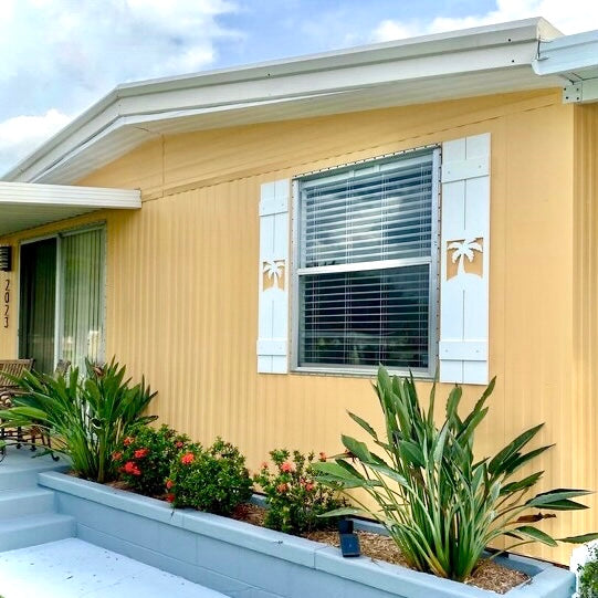 Weatherproof Palm Tree Window Shutters – Custom Beach House & Coastal Home Exterior Tropical Shutters (Sold Individually)