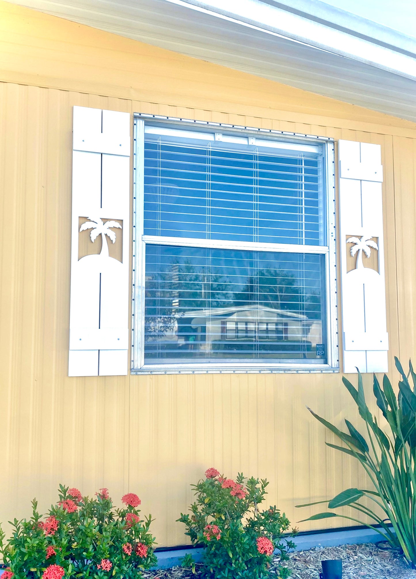 Weatherproof Palm Tree Window Shutters – Custom Beach House & Coastal Home Exterior Tropical Shutters (Sold Individually)