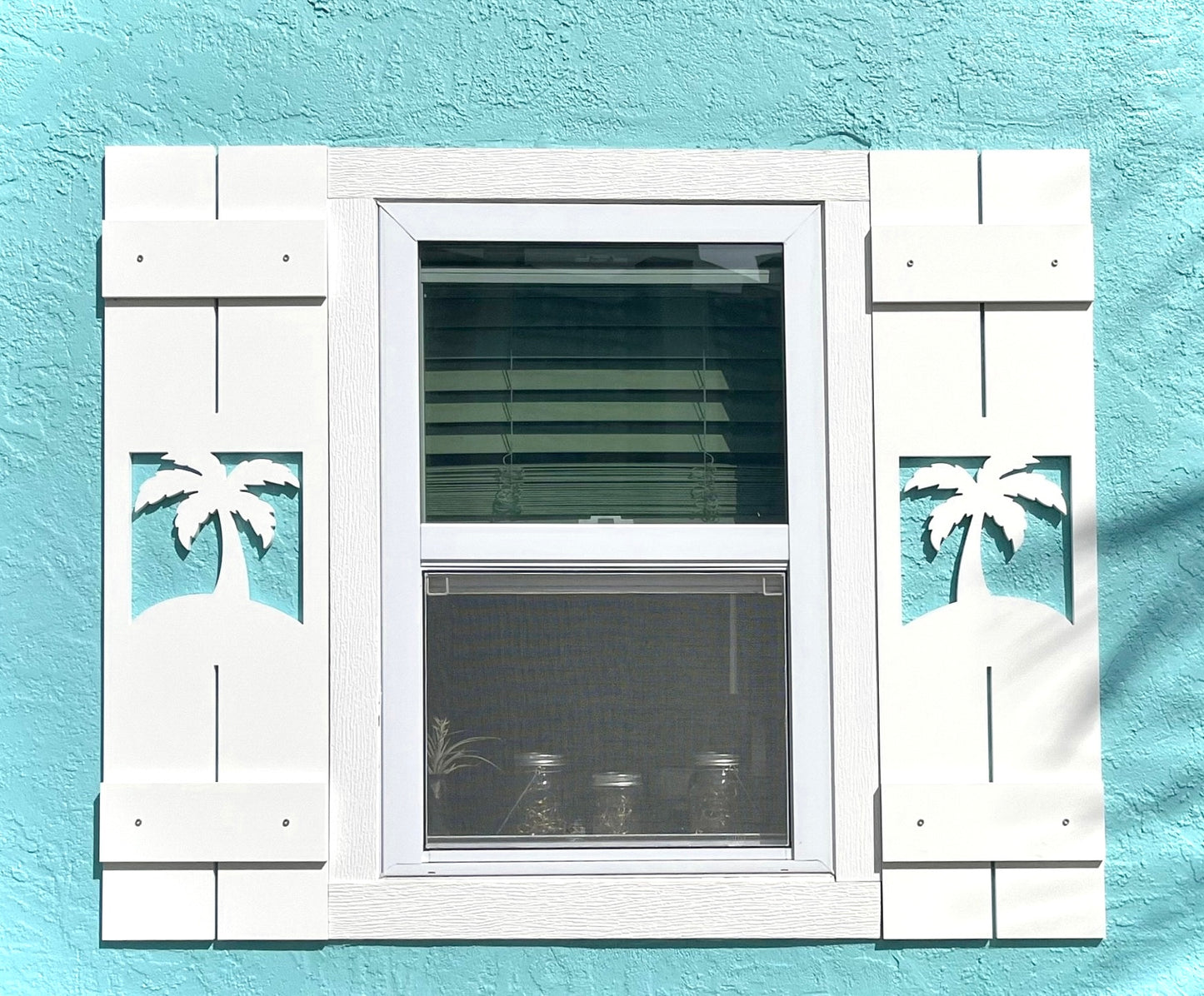 Weatherproof Palm Tree Window Shutters – Custom Beach House & Coastal Home Exterior Tropical Shutters (Sold Individually)