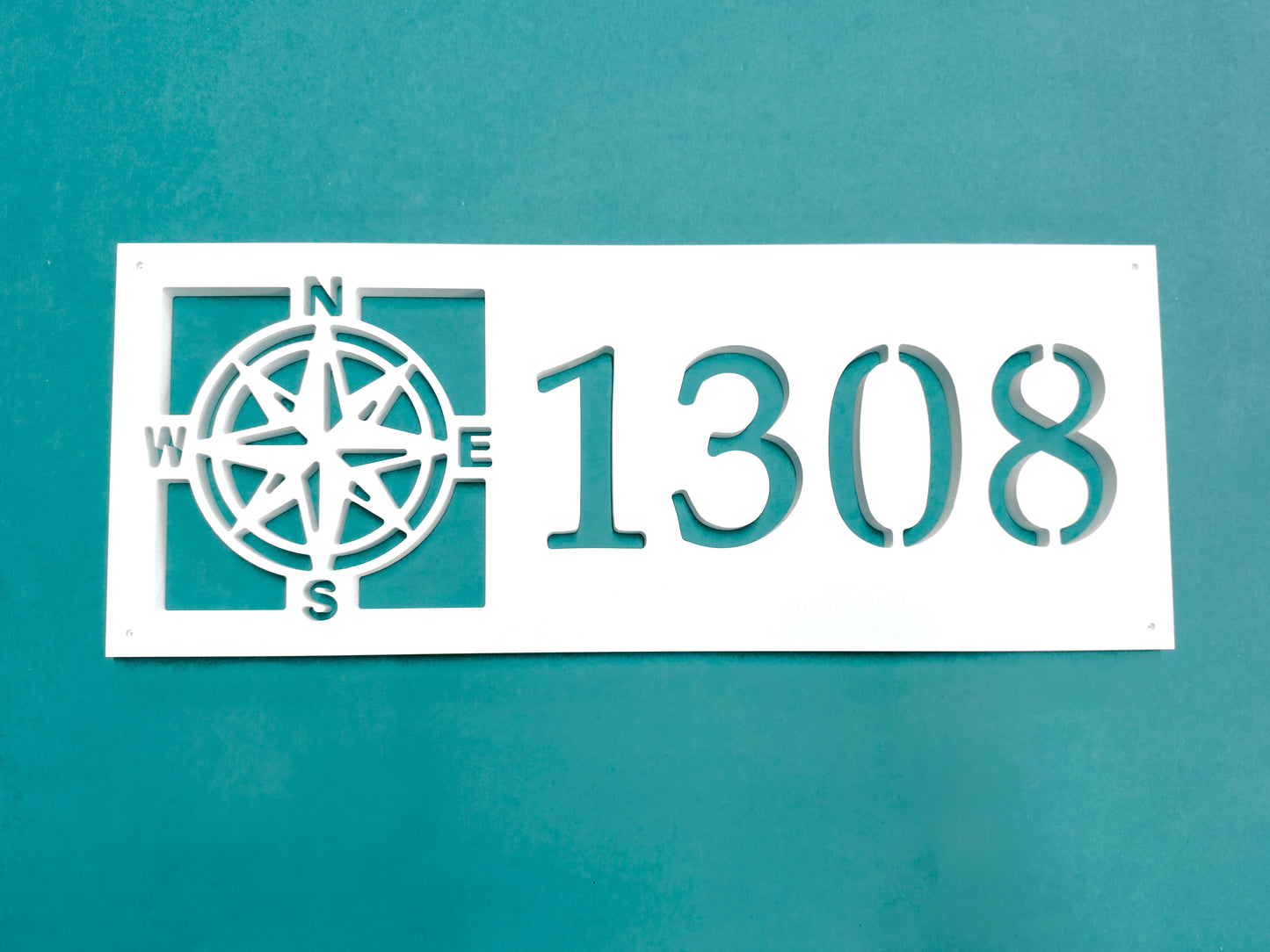Weatherproof Nautical Compass Rose Address Sign for Beach House, Compass Star House Numbers for Outdoor Coastal Home Decor