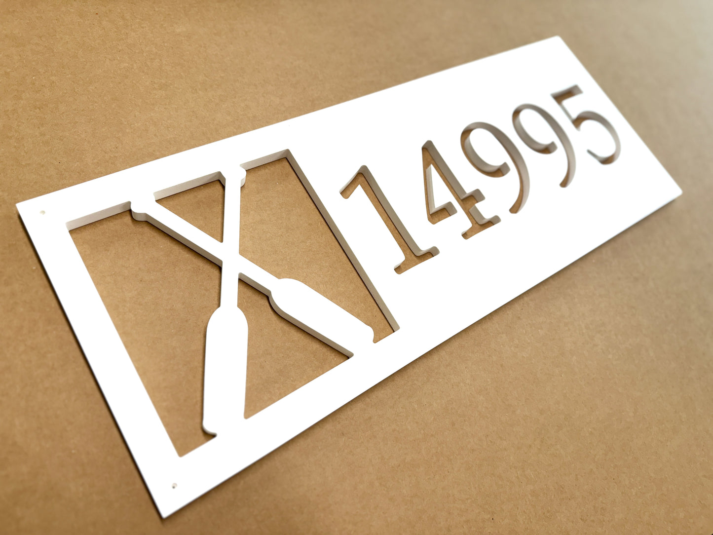 Weatherproof Crossed Paddles Address Sign, Coastal House Numbers with Canoe Oars, Exterior Nautical Home Decor