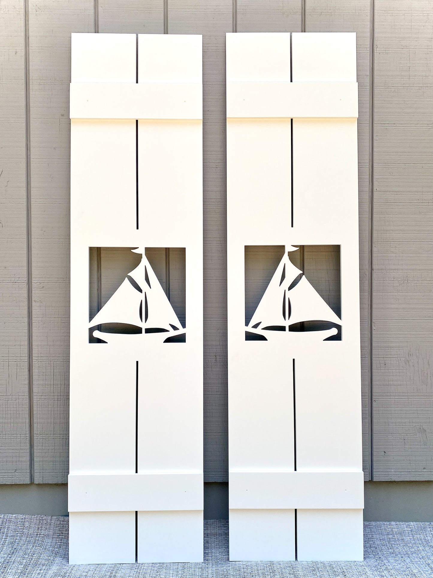 Nautical Sailboat Exterior Window Shutters – Custom Weatherproof PVC Shutters for Beach Houses & Coastal Homes (Sold Individually)