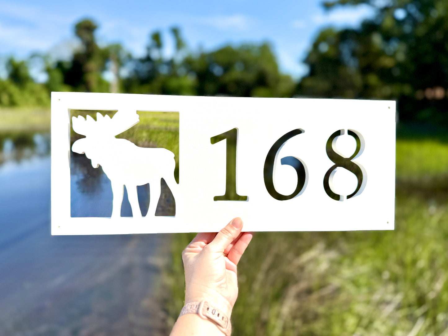 Weatherproof Bull Moose Address Sign, House Numbers with Moose Antlers, Exterior Woodland Animal Address Plaque, Hunting Cabin Decor