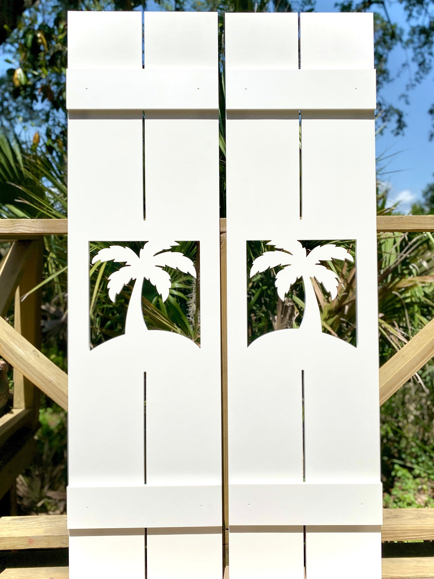 Weatherproof Palm Tree Window Shutters – Custom Beach House & Coastal Home Exterior Tropical Shutters (Sold Individually)