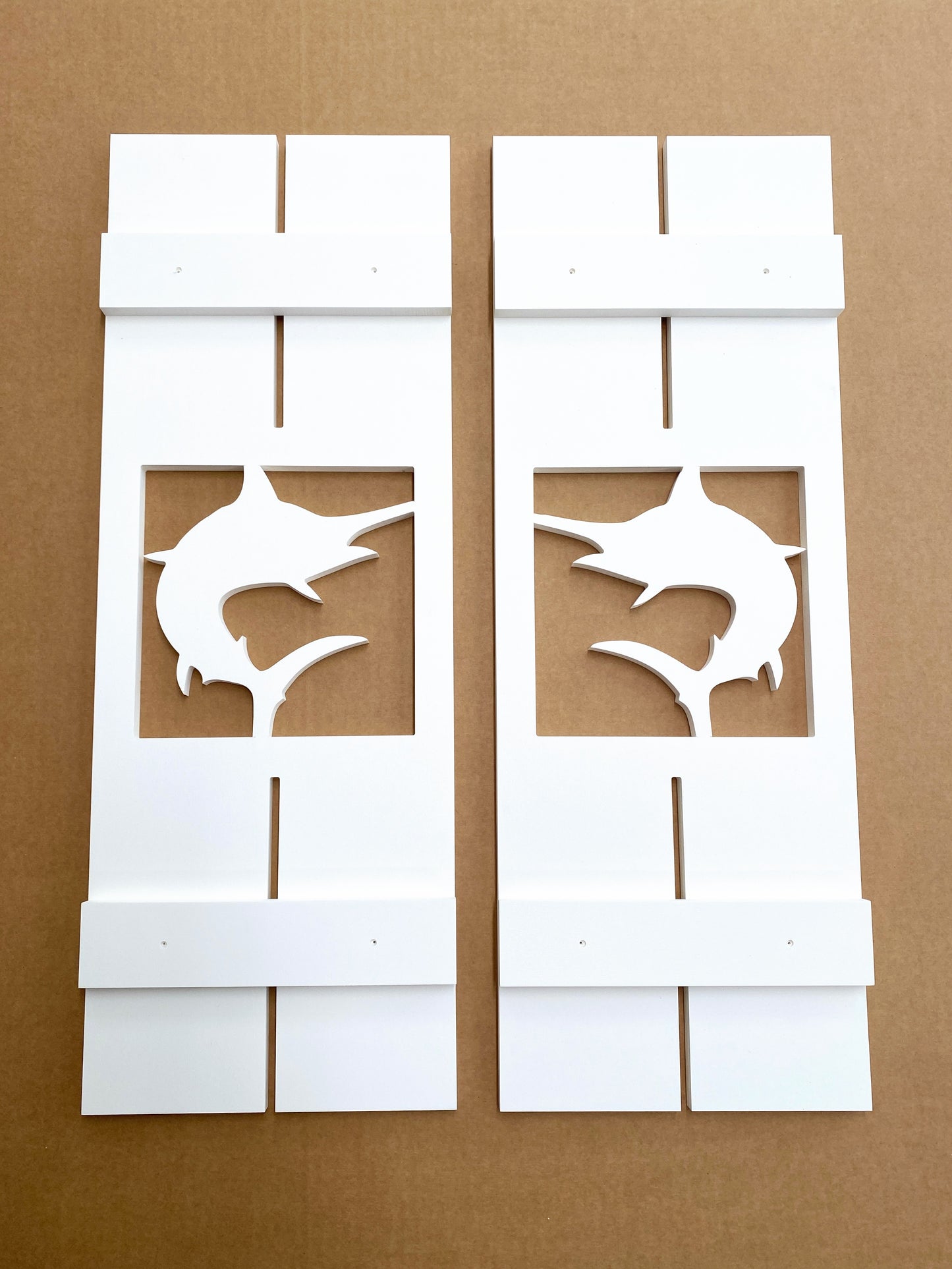 Weatherproof Marlin Fish Window Shutters – Custom Beach House & Coastal Home Exterior Nautical Shutters (Sold Individually)