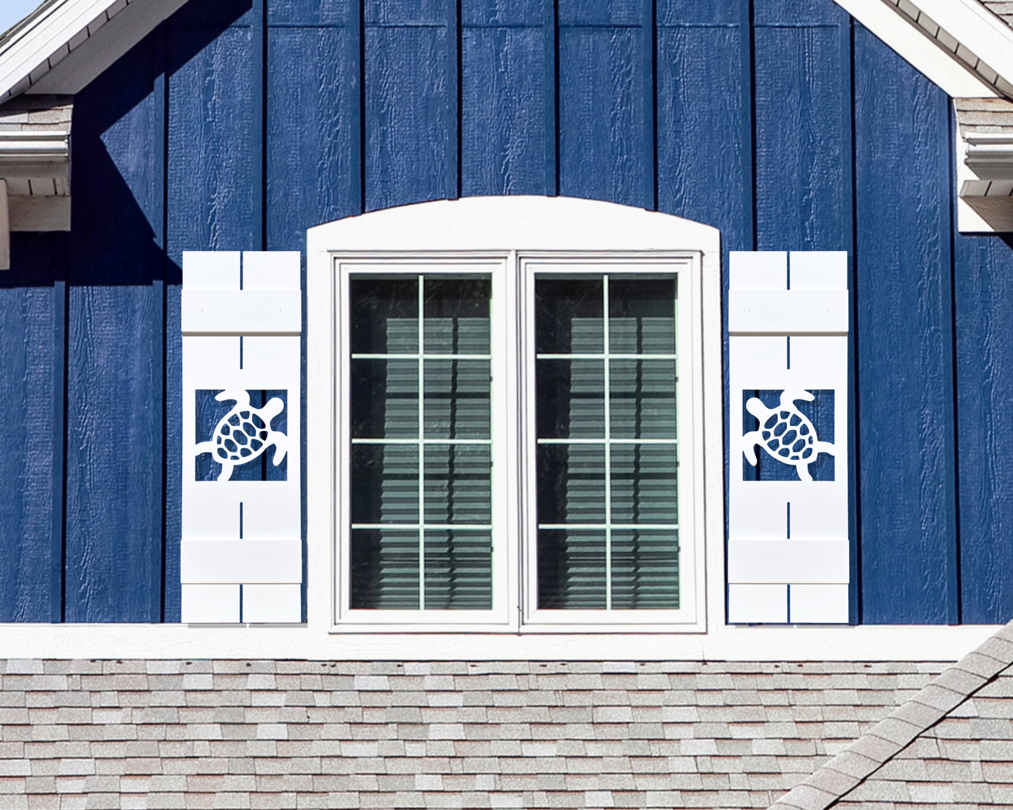 sea turtle shutters, coastal beach house exterior window shutters, decorative nautical shutters