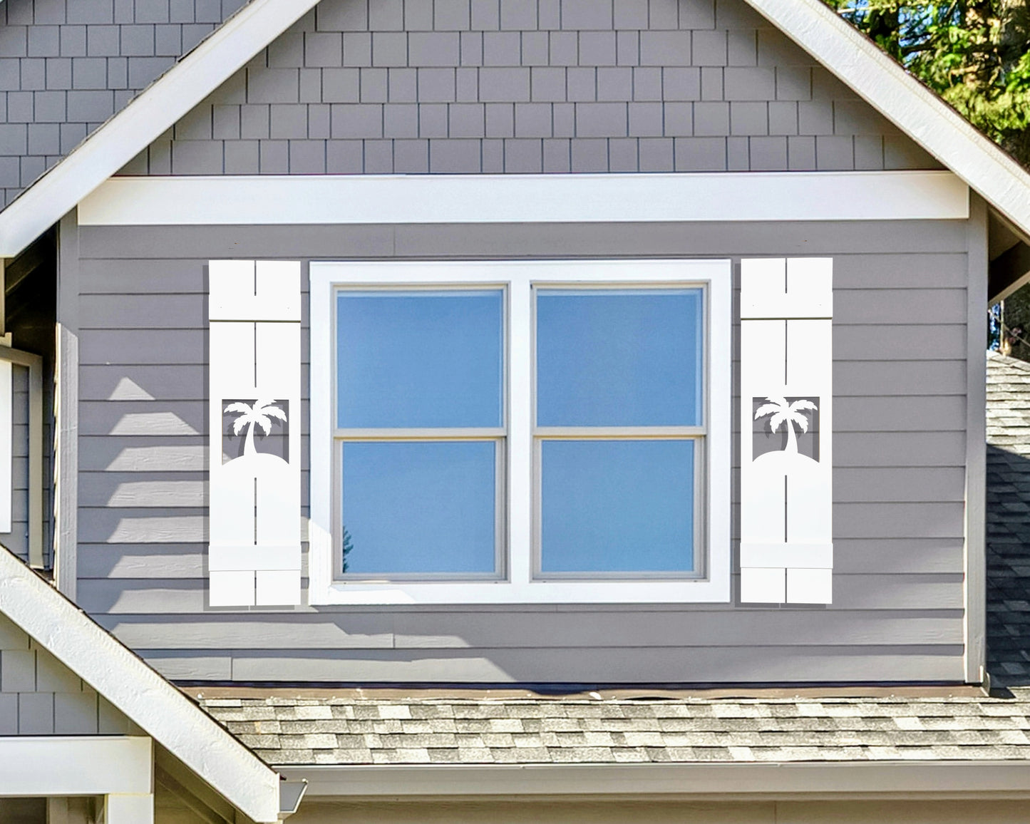 Weatherproof Palm Tree Window Shutters – Custom Beach House & Coastal Home Exterior Tropical Shutters (Sold Individually)