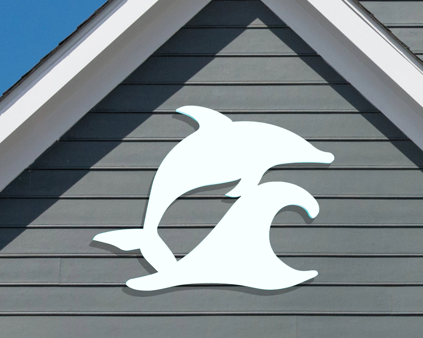 Outdoor Dolphin Jumping Wave Wall Art Sign – Weatherproof Coastal Beach House Nautical Decor