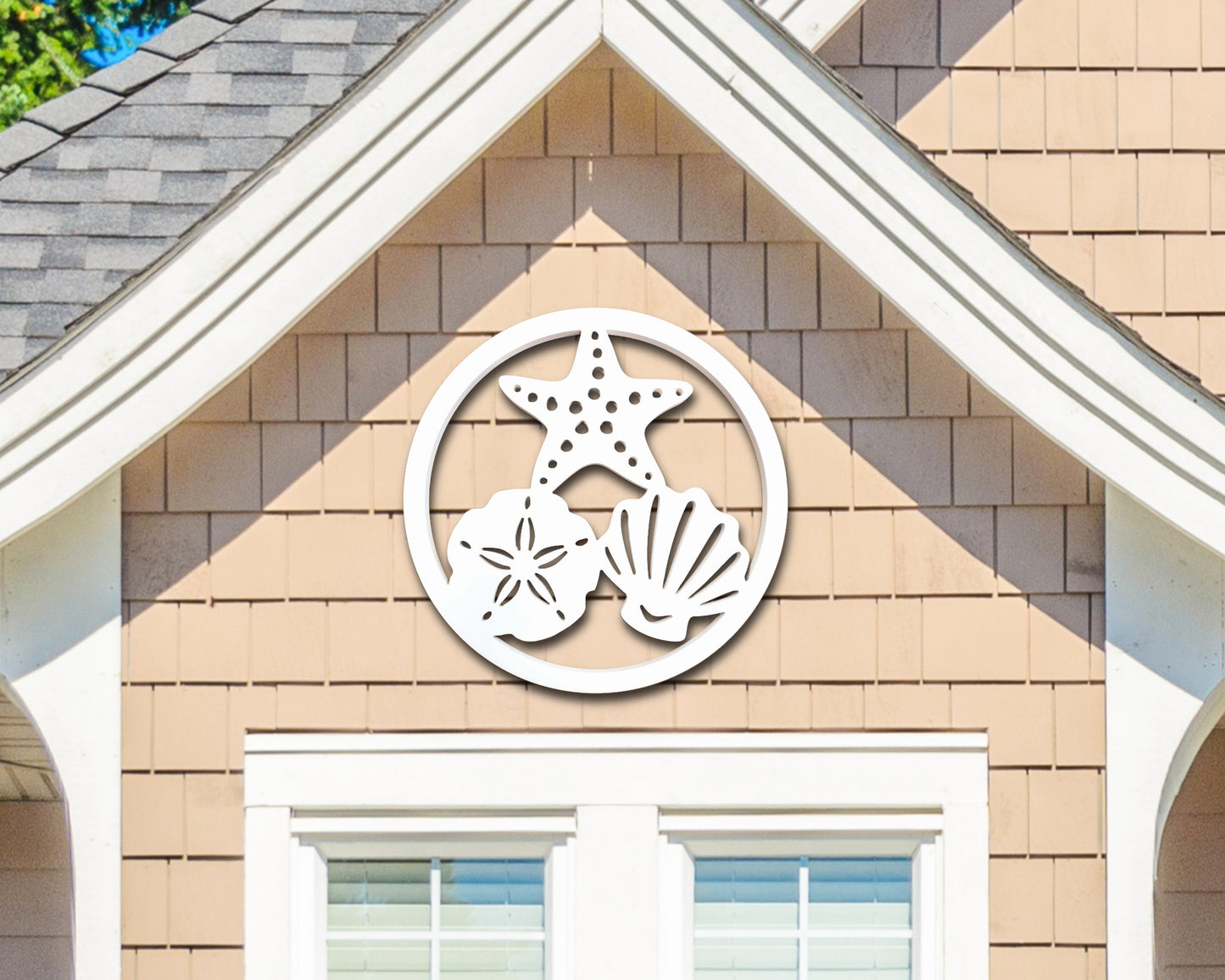 outdoor beach shell wall art, seashell sand dollar starfish wall sign for beach house