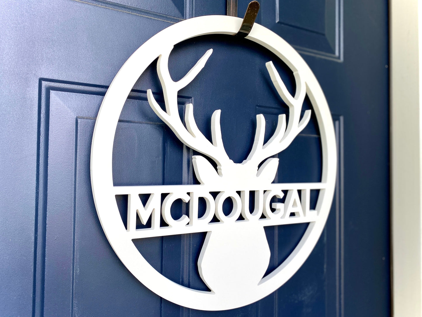 Personalized Deer Antler Wreath Sign: Fall Decor, Lake House Cabin - Weatherproof Hunting Door Hanger