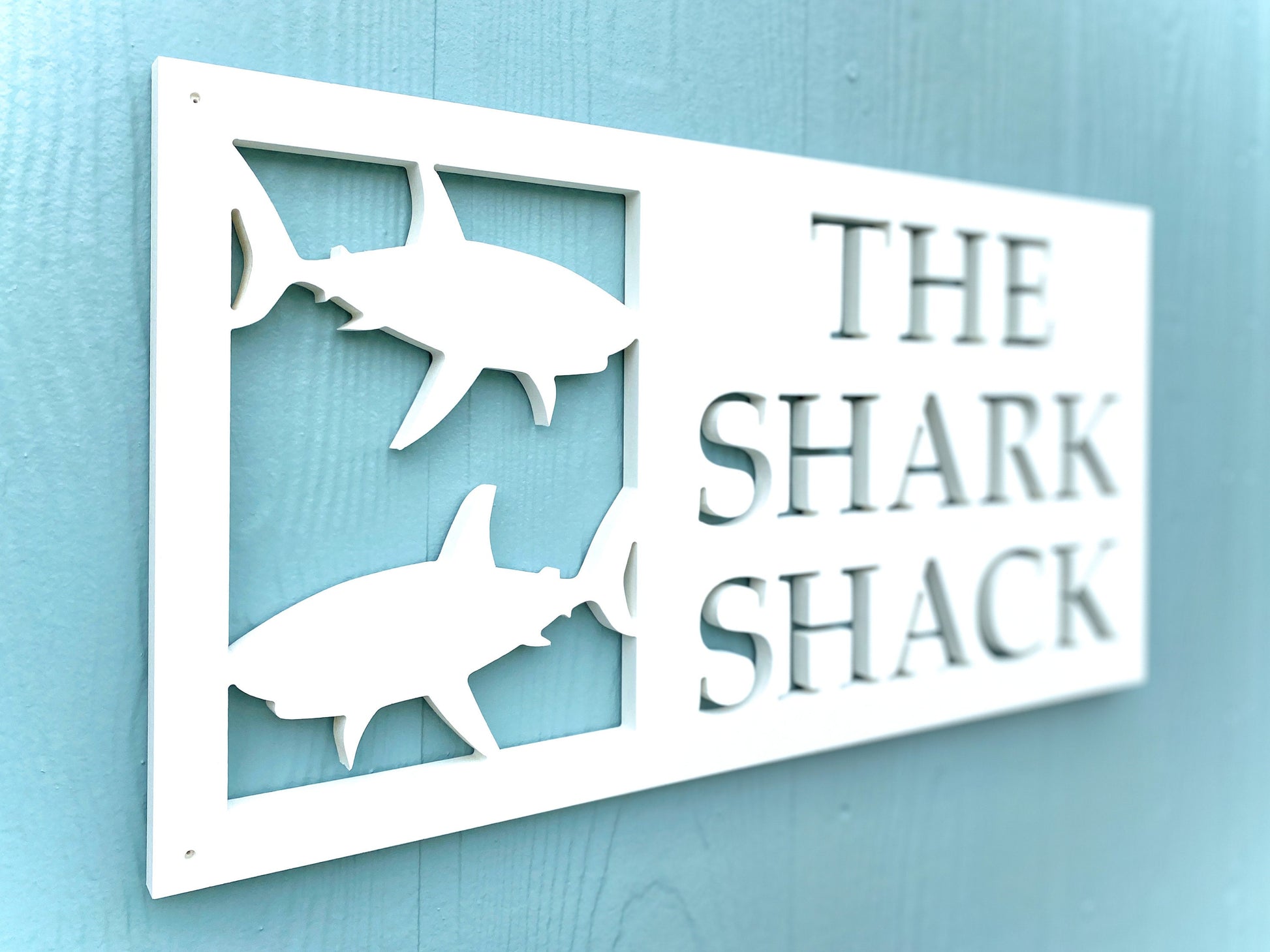 Custom Shark House Sign, Weatherproof Personalized Home Name, Coastal Beach House Decor, Outdoor Exterior PVC Sign