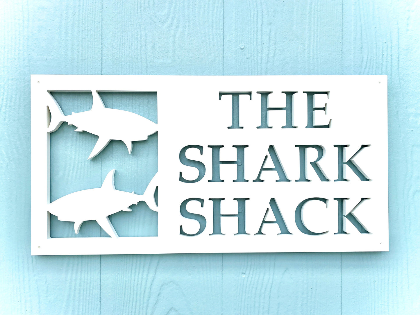 Custom Shark House Sign, Weatherproof Personalized Home Name, Coastal Beach House Decor, Outdoor Exterior PVC Sign