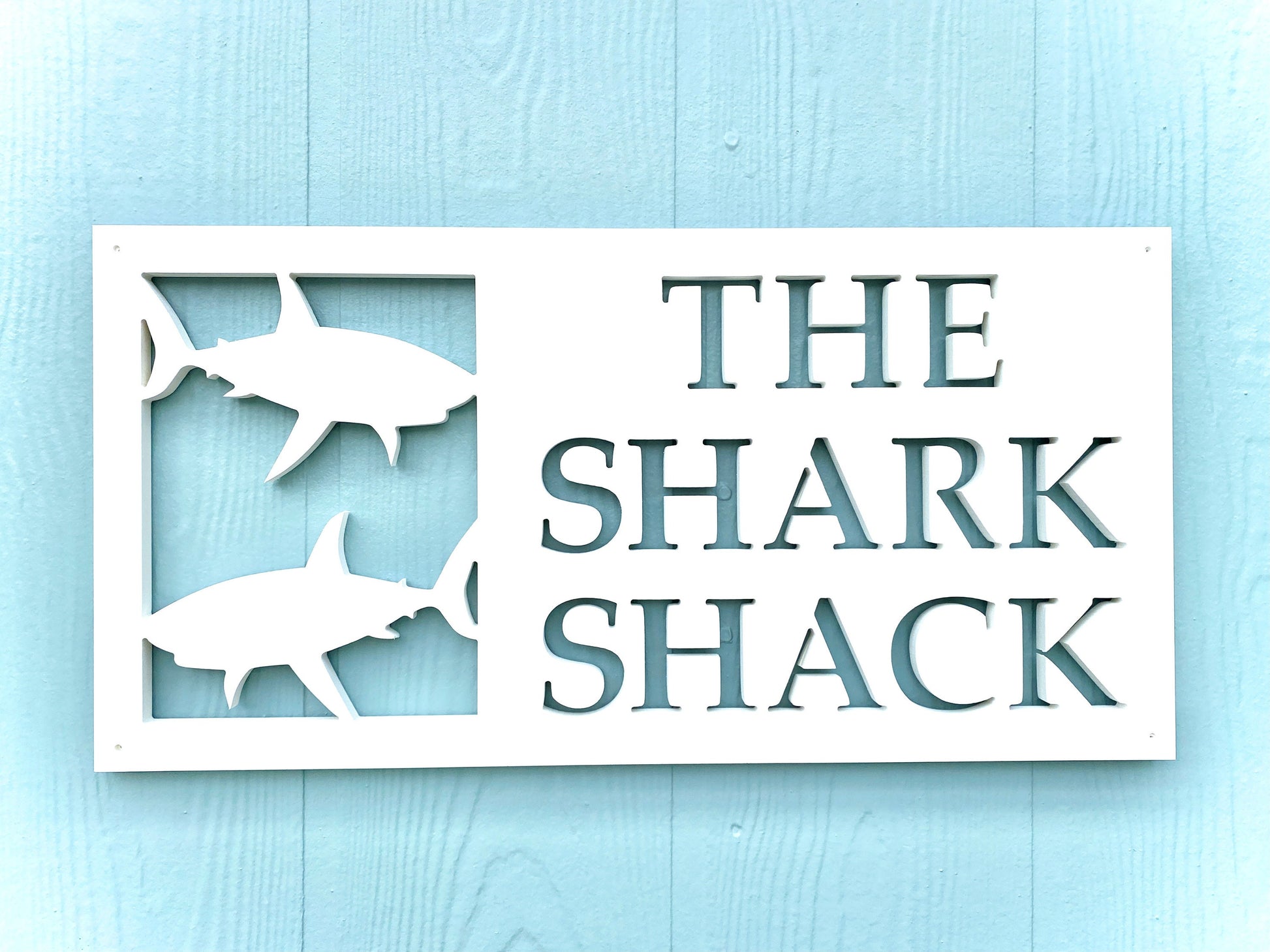 Custom Shark House Sign, Weatherproof Personalized Home Name, Coastal Beach House Decor, Outdoor Exterior PVC Sign
