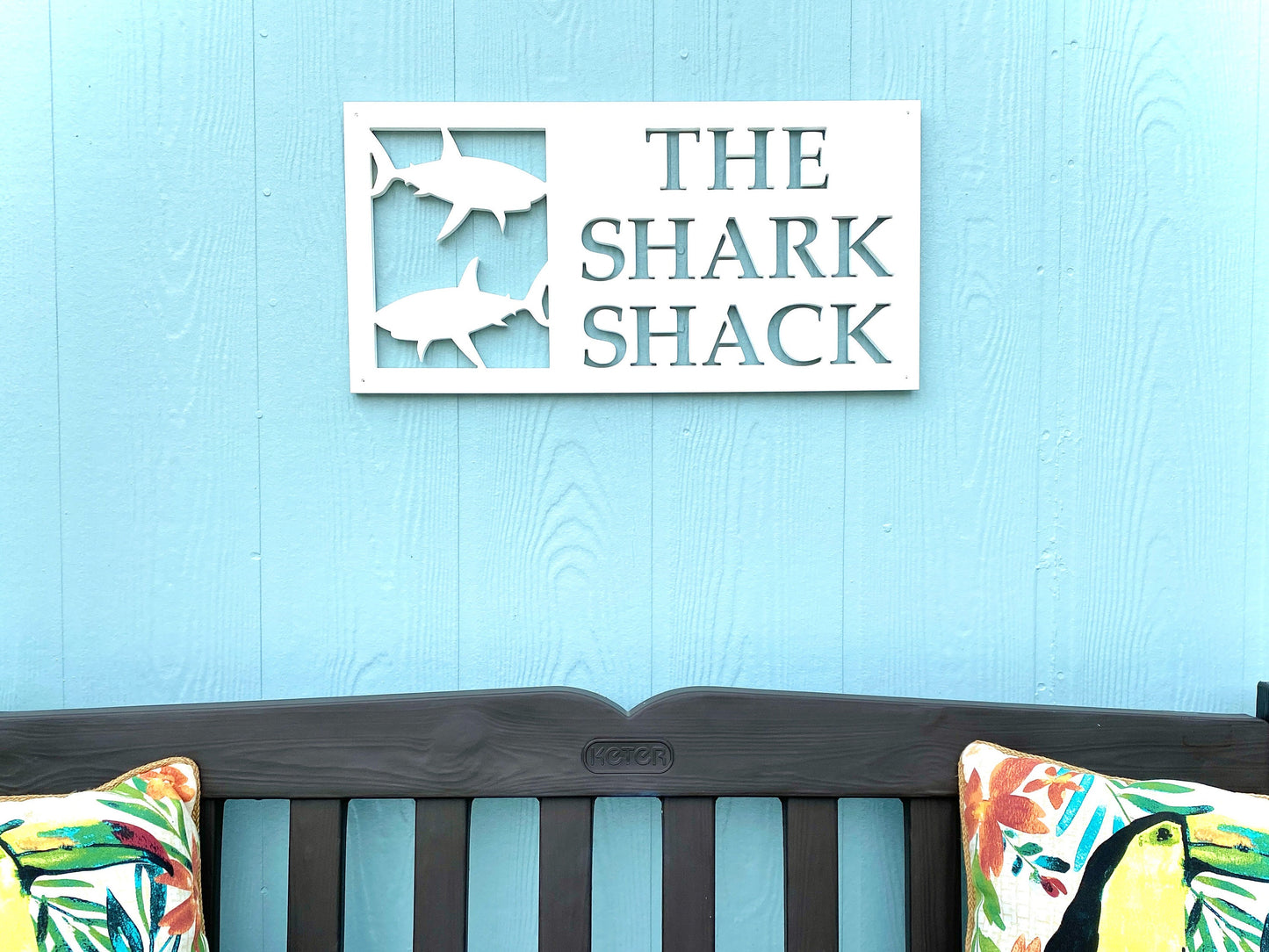 Custom Shark House Sign, Weatherproof Personalized Home Name, Coastal Beach House Decor, Outdoor Exterior PVC Sign