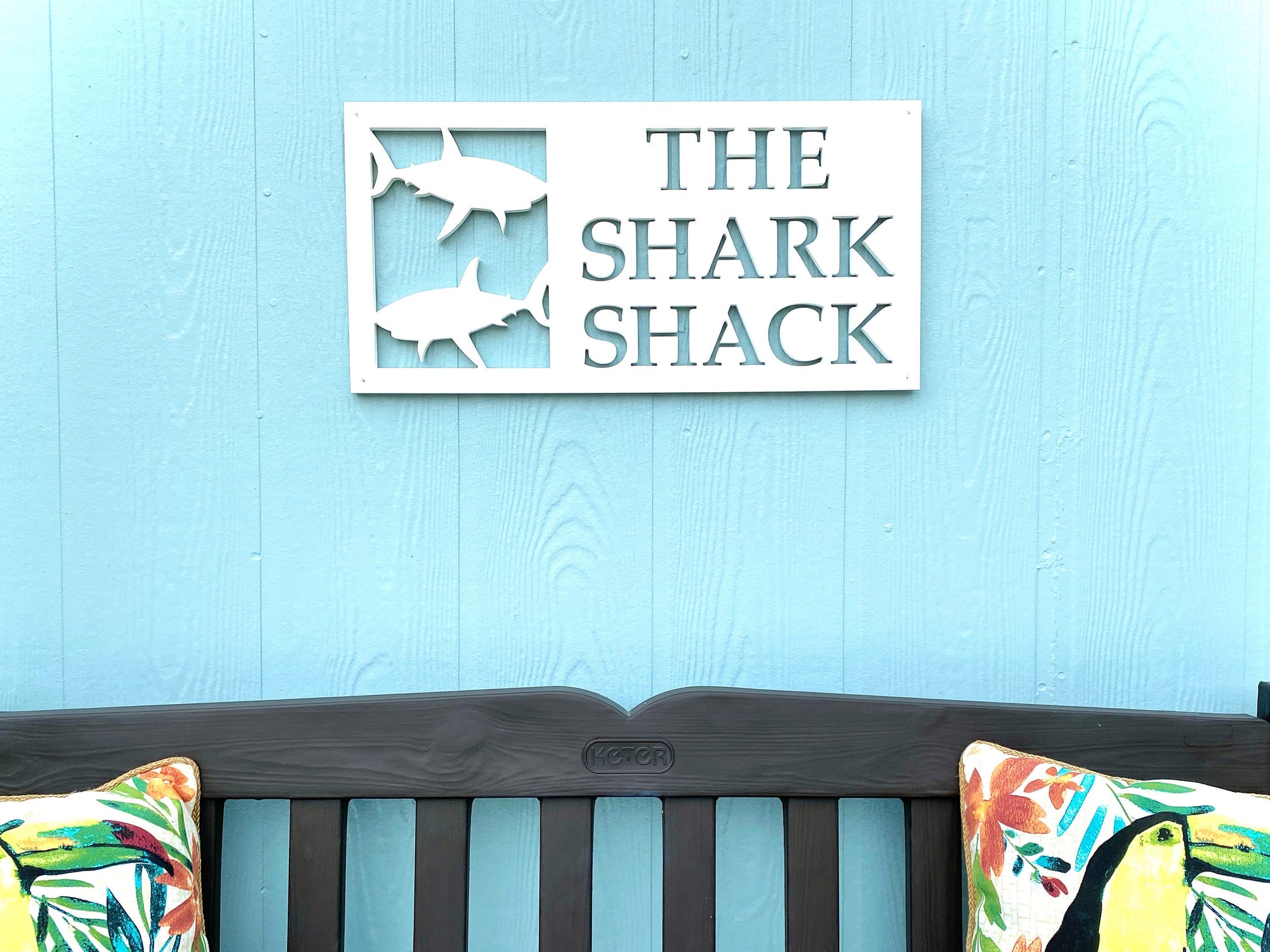 Custom Shark House Sign, Weatherproof Personalized Home Name, Coastal Beach House Decor, Outdoor Exterior PVC Sign
