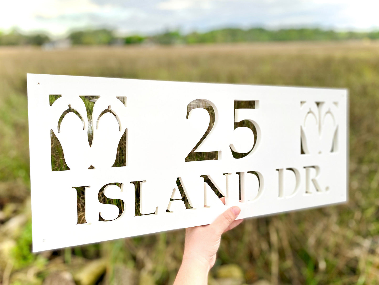 Full Street Address Plate with Flip Flops Beach Sandals, Coastal Beach House Address Sign, Outdoor PVC Weatherproof House Numbers