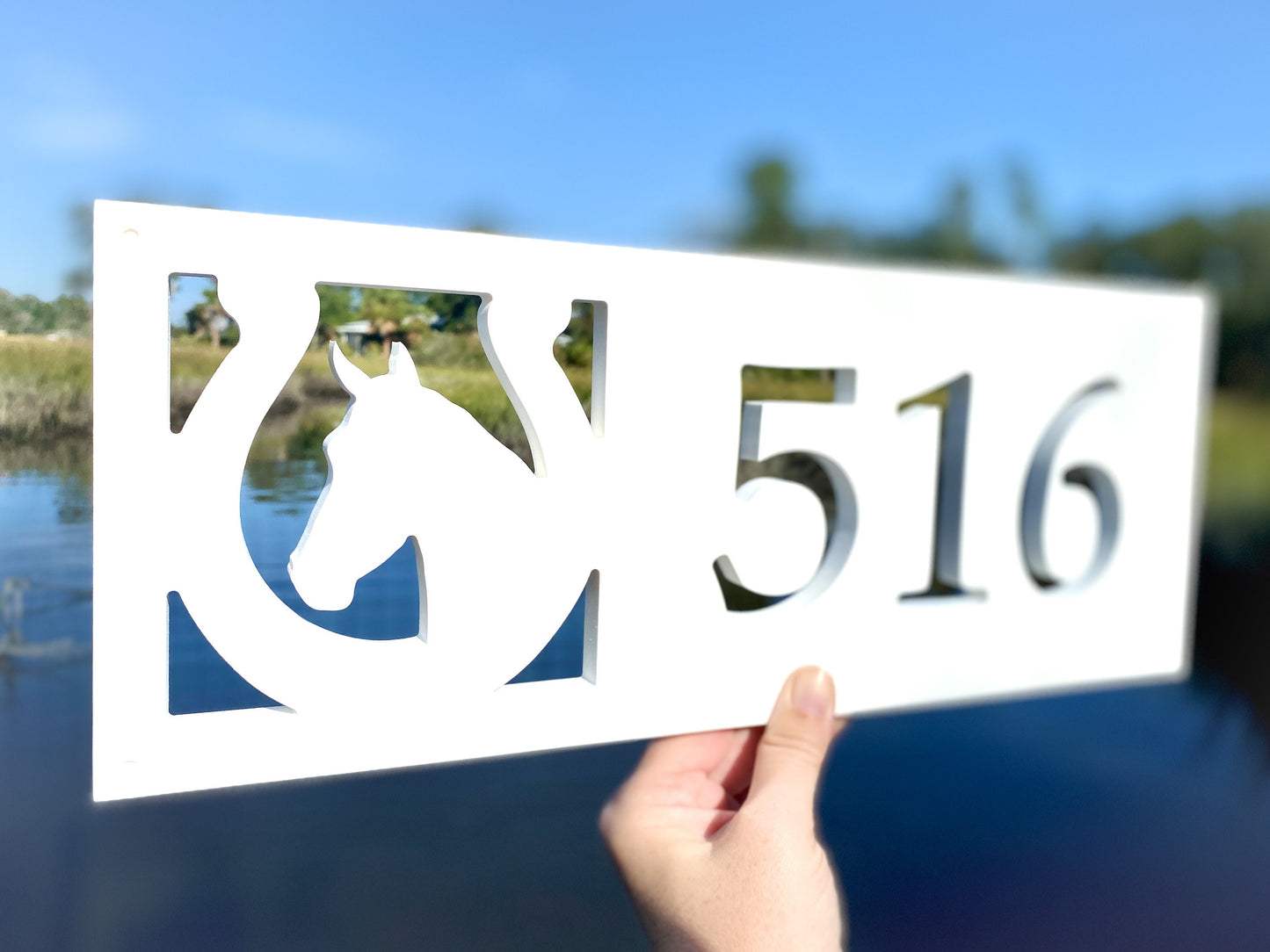 Horse Address Sign, Horizontal Horseshoe House Numbers, Horse Stable Address Plaque, Weatherproof PVC Home Address, Modern Country Farmhouse