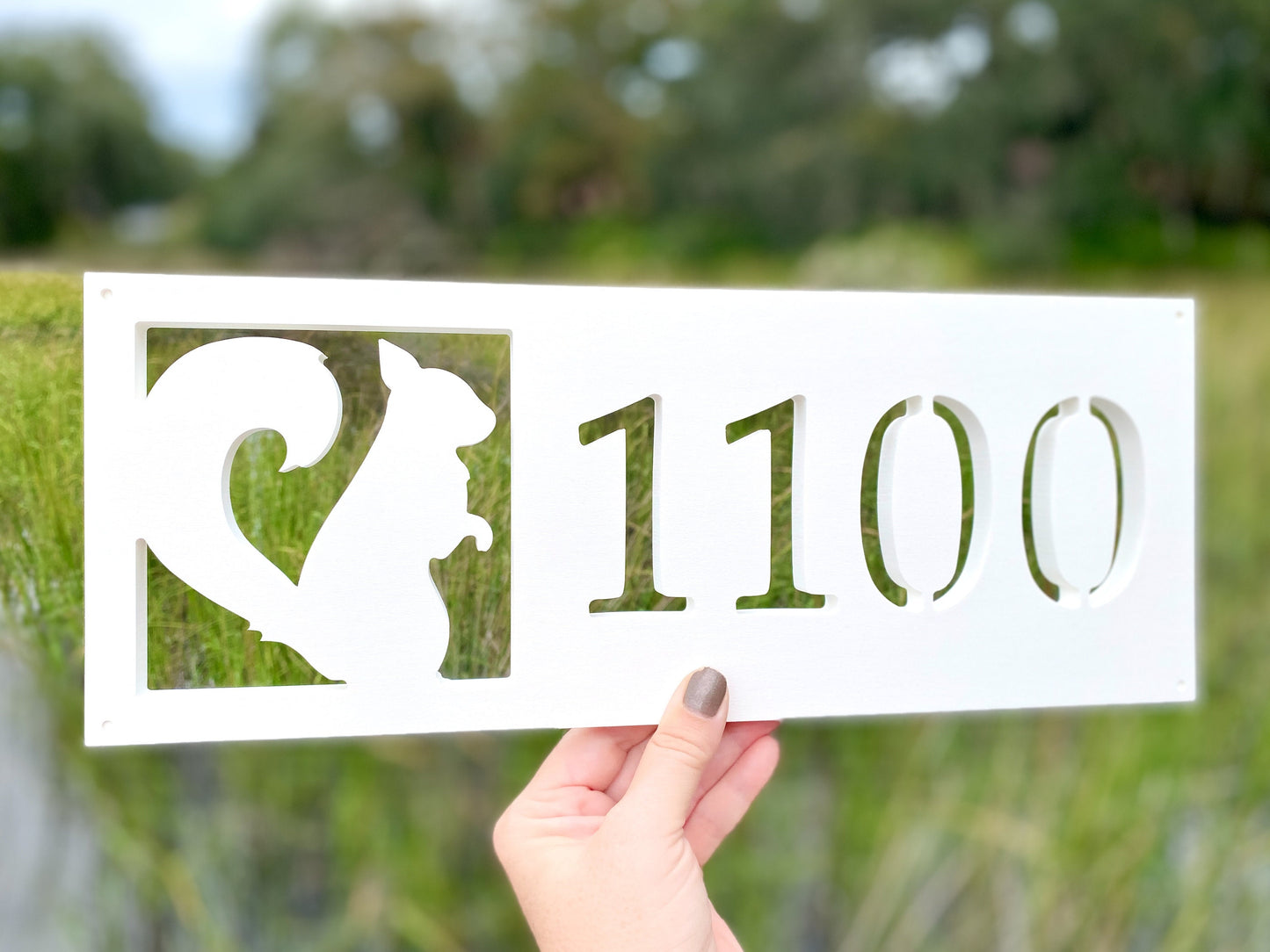 Squirrel Address Sign, Horizontal House Numbers, Outdoor Weatherproof PVC, Mountain Cabin Address Plate, Lake House Animal Address Plaque