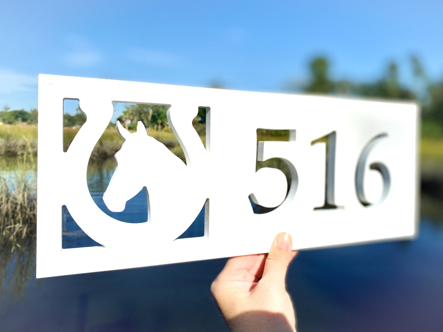 Horse Address Sign, Horizontal Horseshoe House Numbers, Horse Stable Address Plaque, Weatherproof PVC Home Address, Modern Country Farmhouse