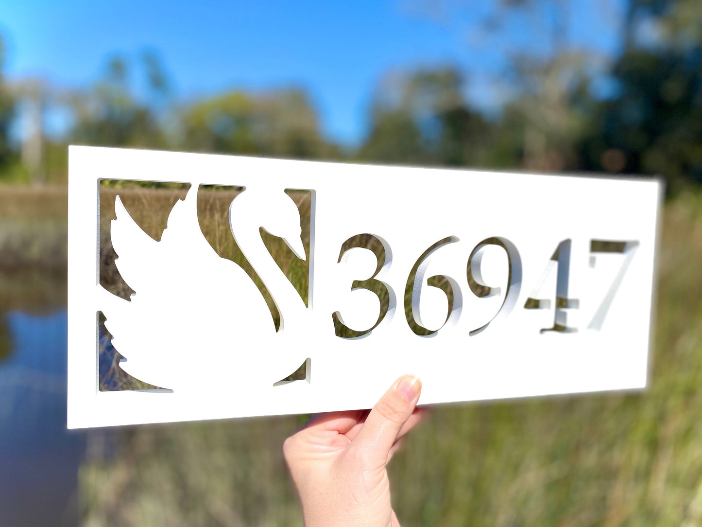 Horizontal Swan Address Sign for House, Weatherproof House Numbers, Coastal Home Decor, Lake House Sign, Bird Decor