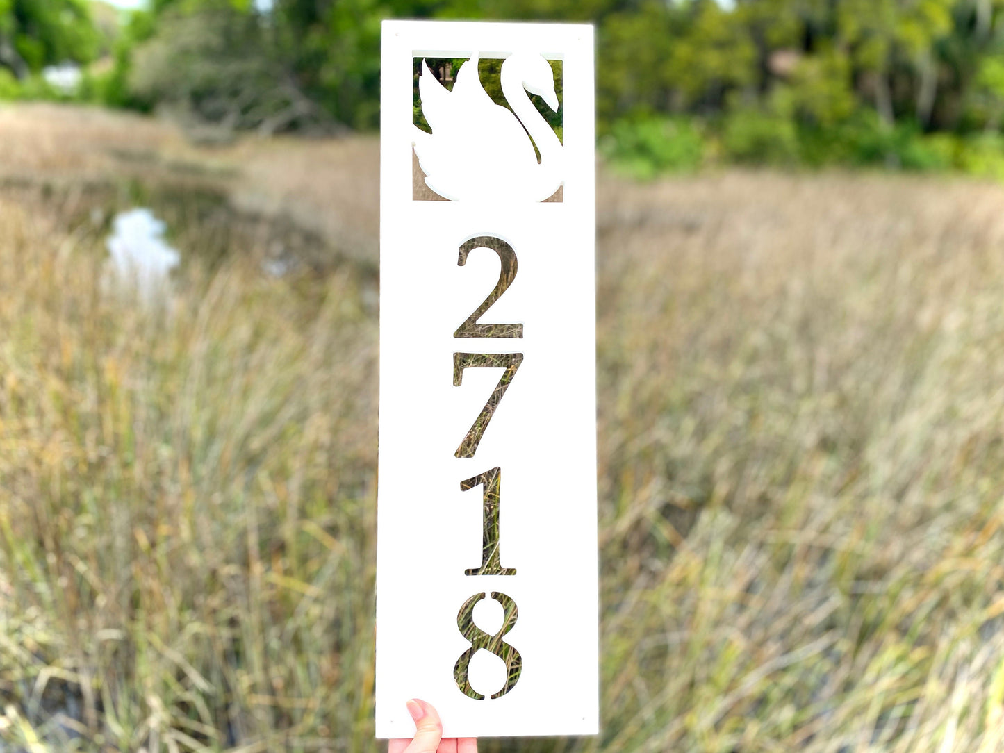 Vertical Swan Address Sign, Weatherproof PVC House Numbers, Bird Address Plaque, Exterior Home Decor, Lake House Address Sign