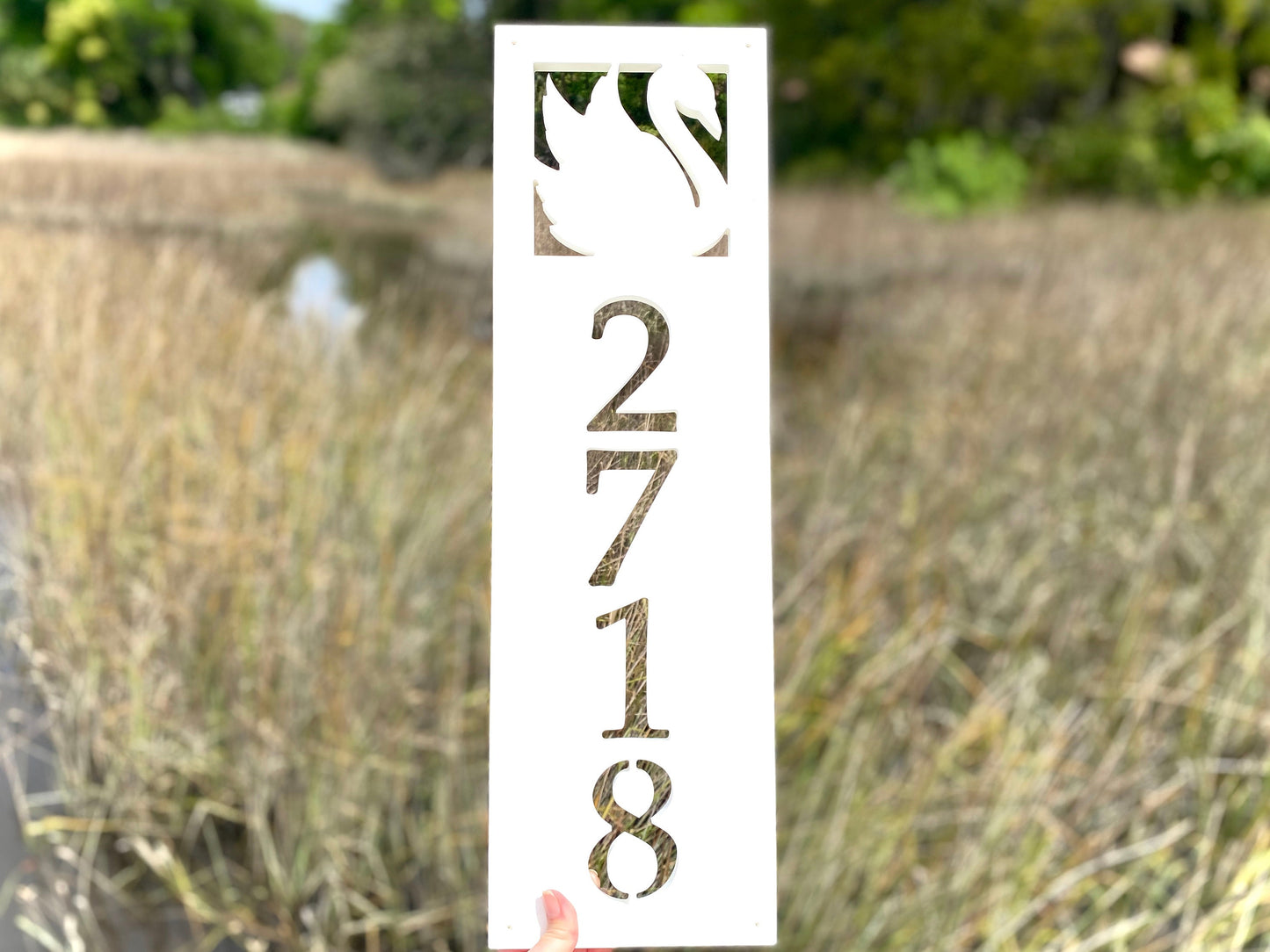 Vertical Swan Address Sign, Weatherproof PVC House Numbers, Bird Address Plaque, Exterior Home Decor, Lake House Address Sign