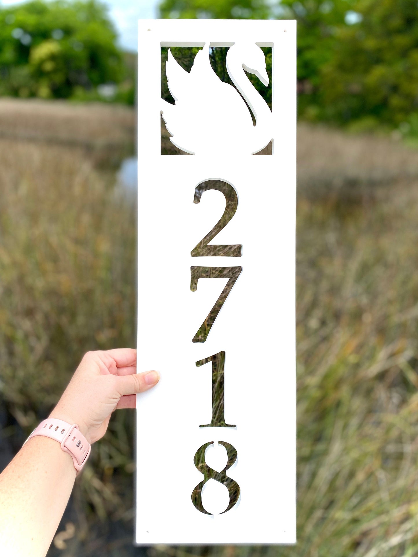 Vertical Swan Address Sign, Weatherproof PVC House Numbers, Bird Address Plaque, Exterior Home Decor, Lake House Address Sign