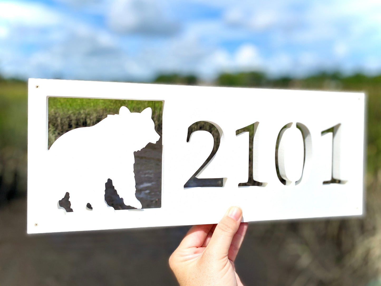 Bear Address Sign, Weatherproof PVC Horizontal House Numbers, Mountain House Sign, Modern Cabin Decor, Woodland Animal Address Plaque
