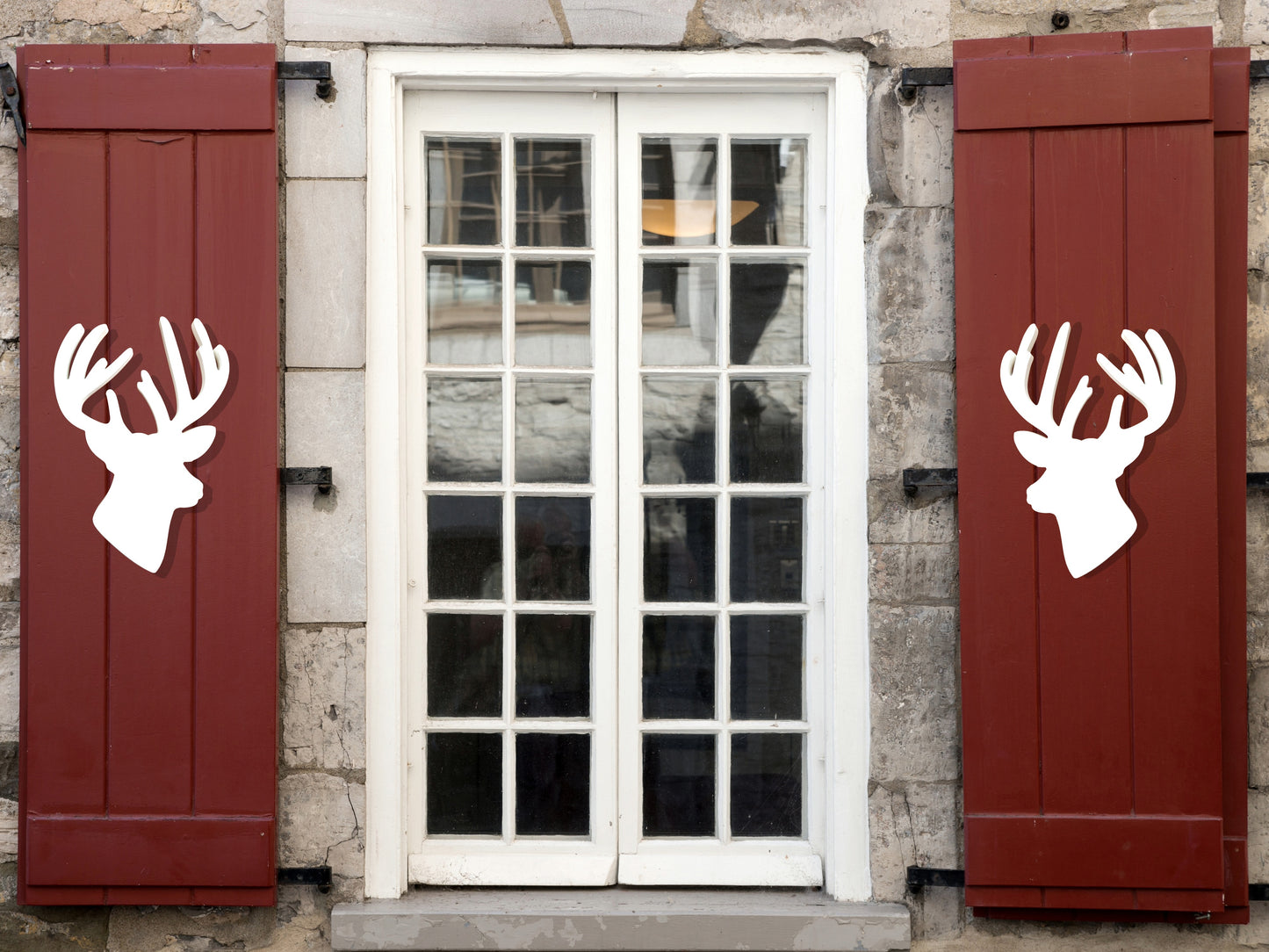 deer antler shutter embellishments, deer buck head hunting cabin shutter decor