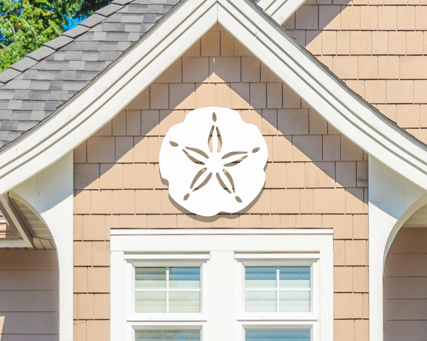 large weatherproof sand dollar for exterior beach house wall art. Outdoor sand dollar coastal home decor.