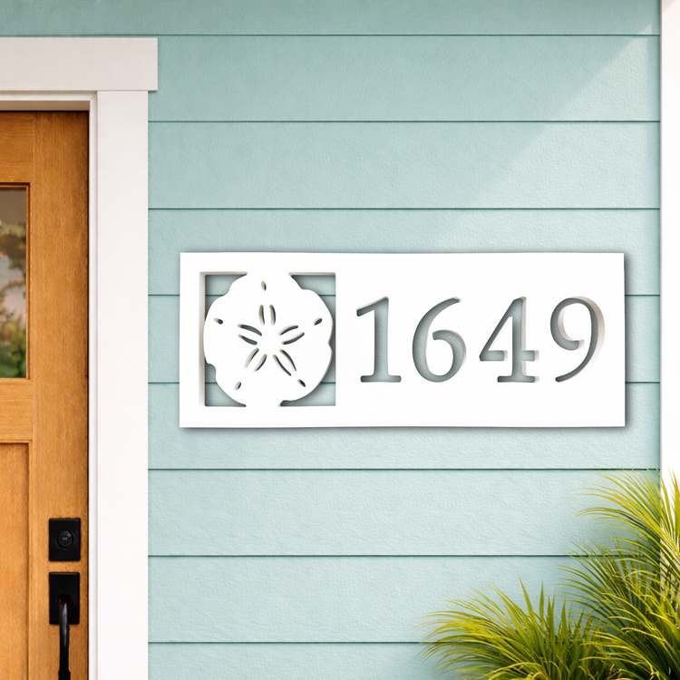 sand dollar address sign for outdoor weatherproof coastal beach house decor