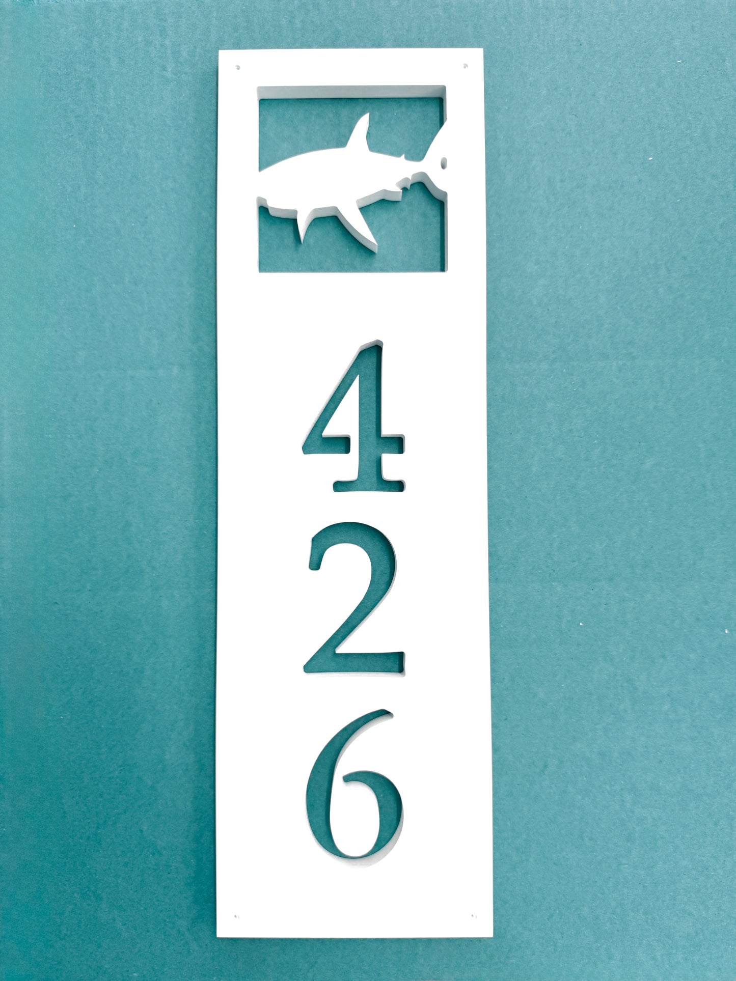 Weatherproof Shark Address Sign for Beach House, House Numbers for Outdoor Coastal Home Decor