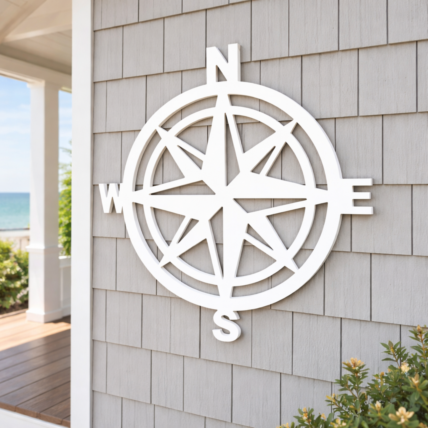 Outdoor compass star wall art sign, nautical compass rose 