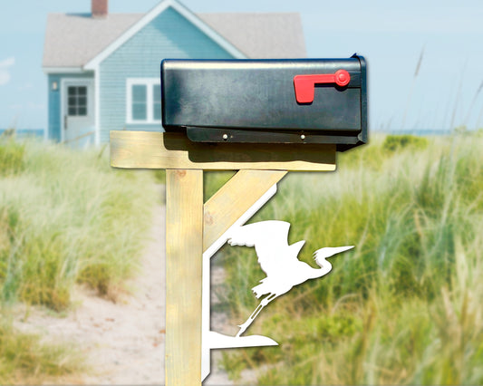 great blue heron bird mailbox bracket, coastal river home outdoor mailbox decor