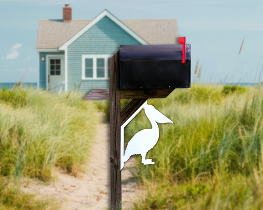 pelican bird mailbox bracket, nautical beach house outdoor mailbox decor, exterior coastal home art