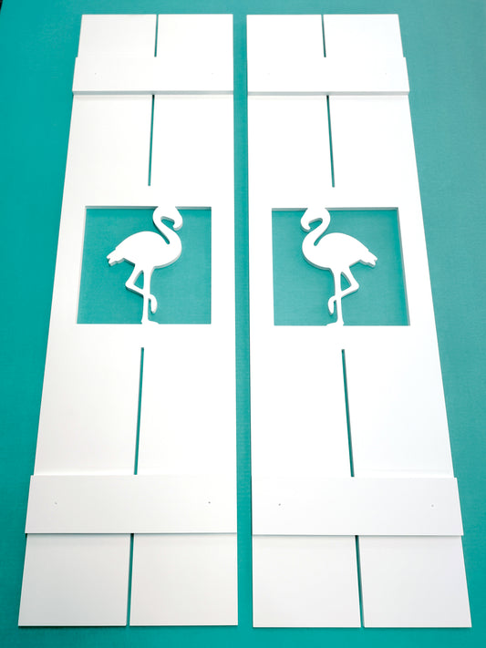 Flamingo window shutters for beach house, exterior tropical bird decorative shutters, weatherproof window shutters 