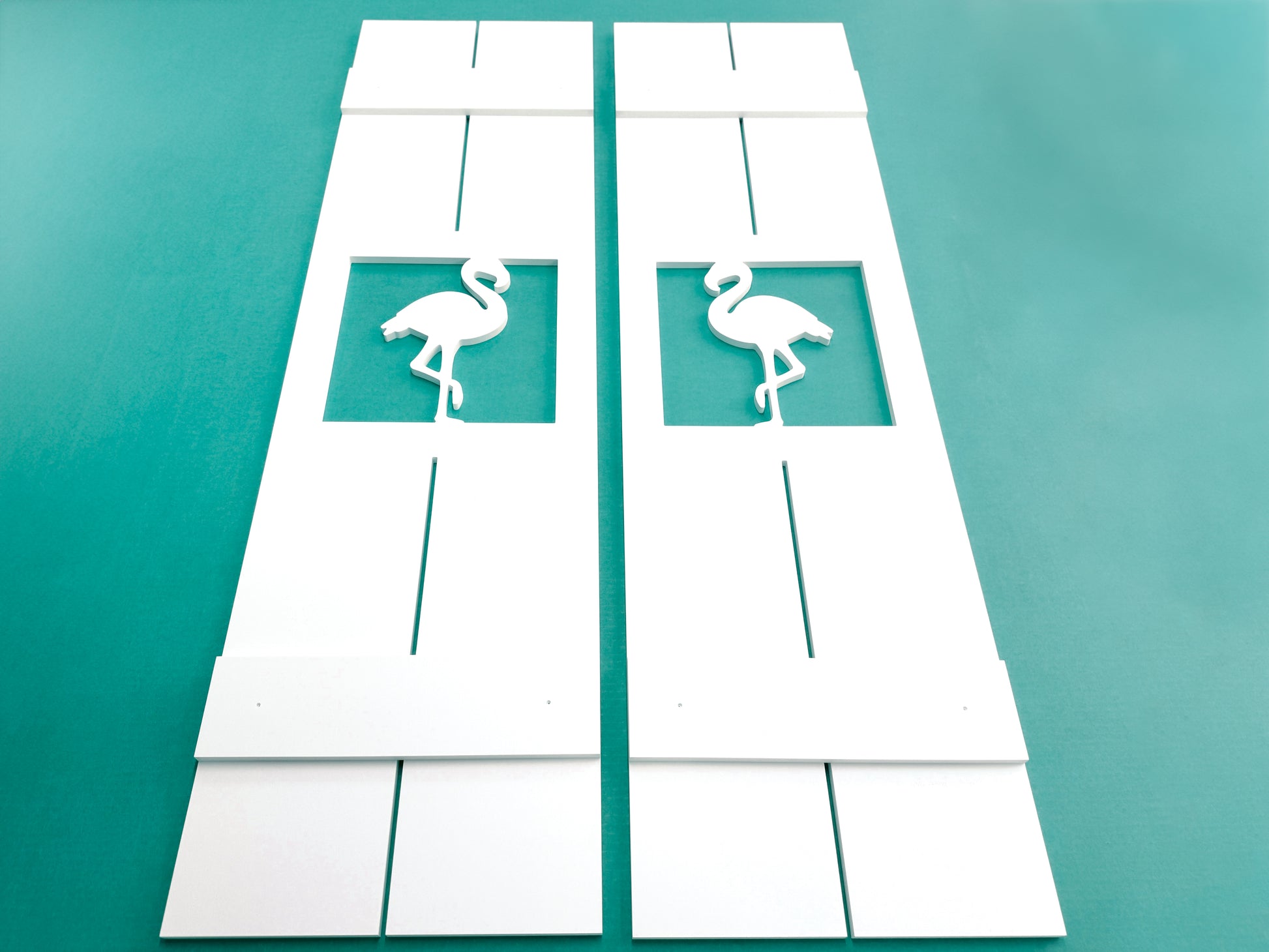 Tropical flamingo bird shutters for beach house, coastal exterior window shutters 