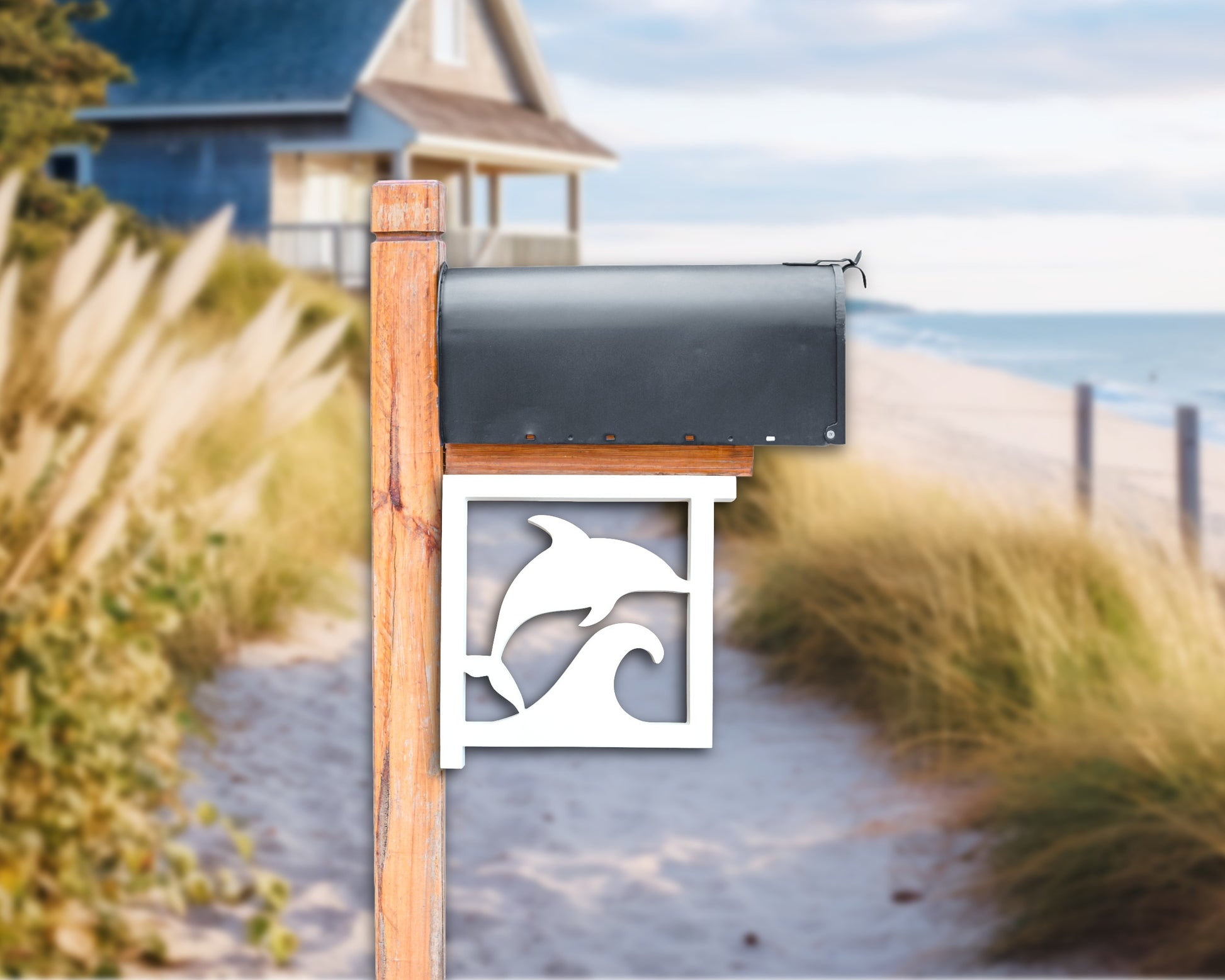 dolphin mailbox bracket, outdoor beach house coastal home decor