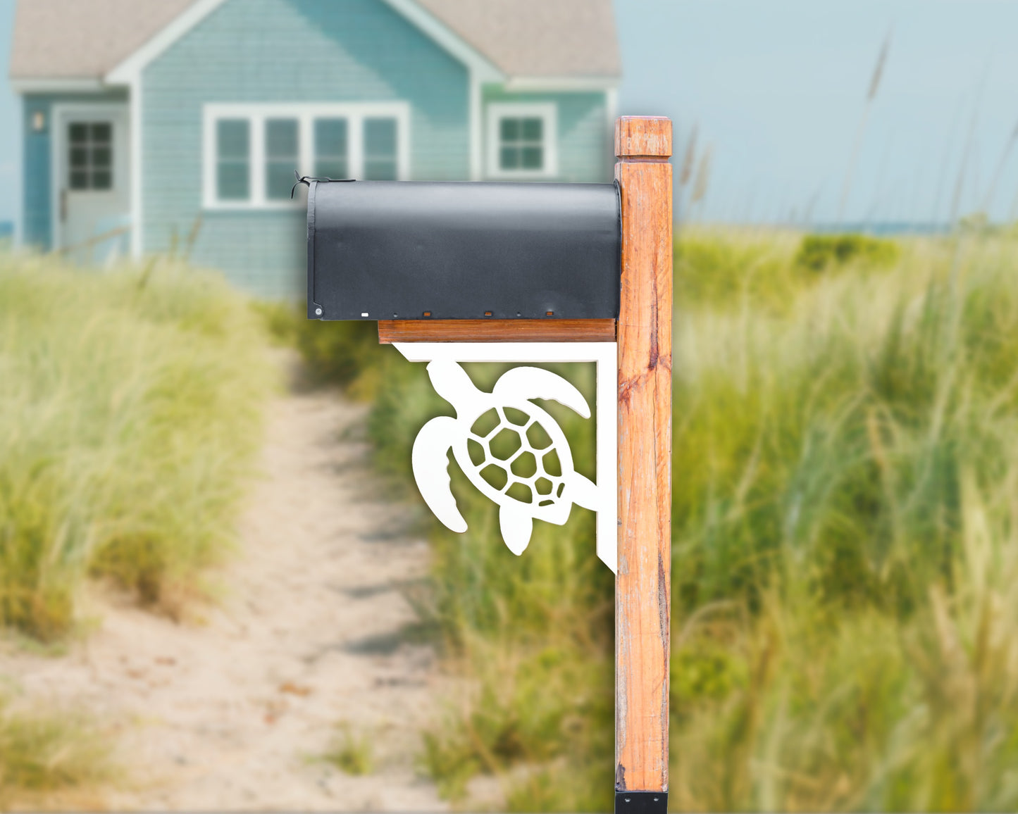Sea Turtle Mailbox Bracket – Nautical Beach House Coastal Mailbox Accent (90 Degree Posts)
