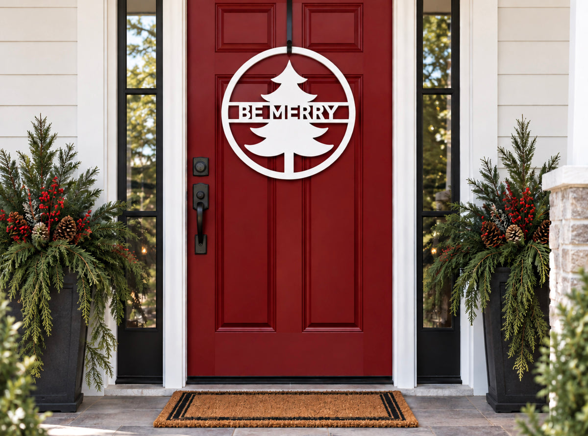 Holiday Christmas Tree Door Hanger with Personalized Text