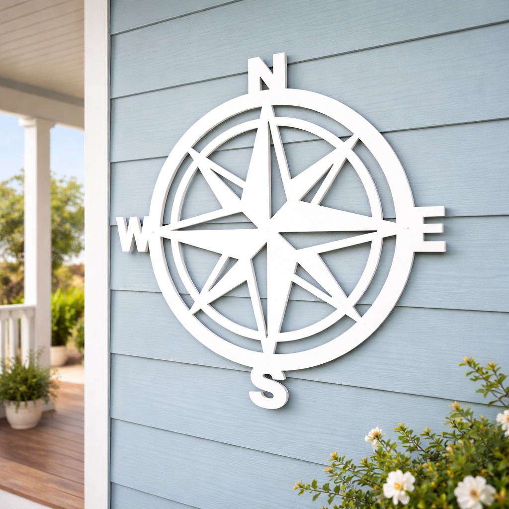 nautical compass rose outdoor wall art sign, weatherproof exterior coastal home decor