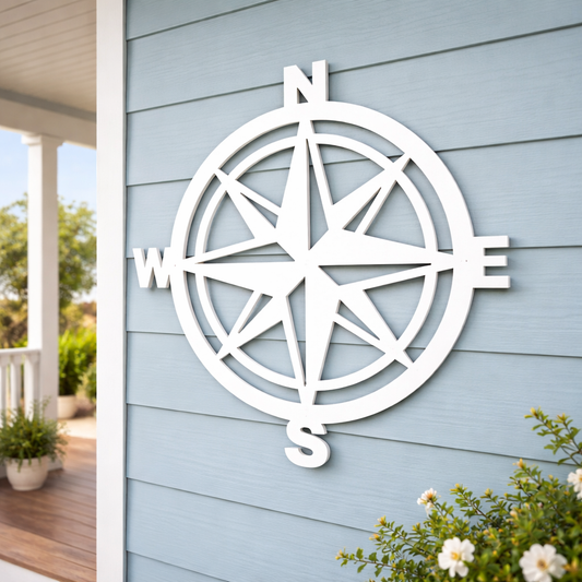 nautical compass rose outdoor wall art sign, weatherproof exterior coastal home decor