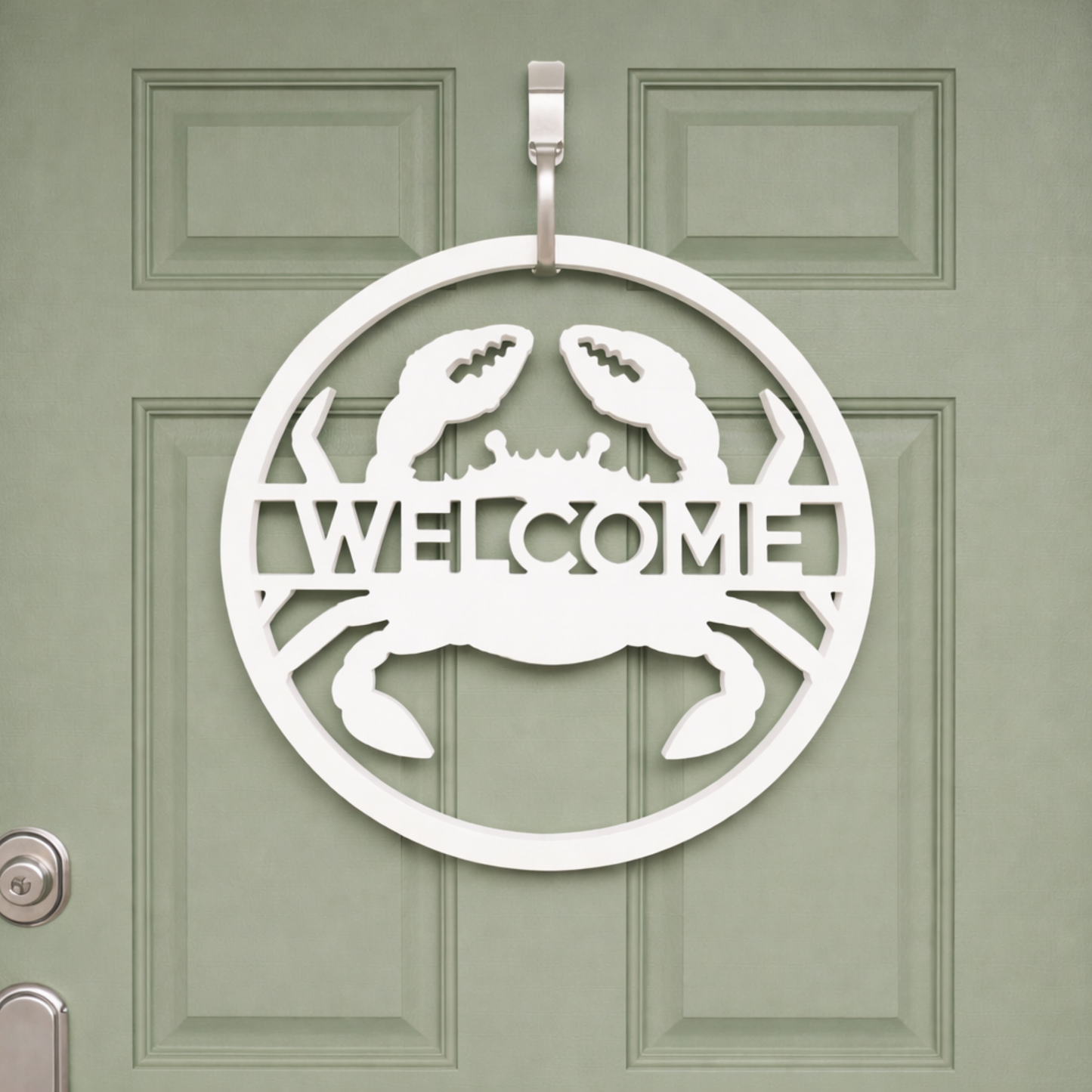 crab front door hanger with custom text, crab welcome sign