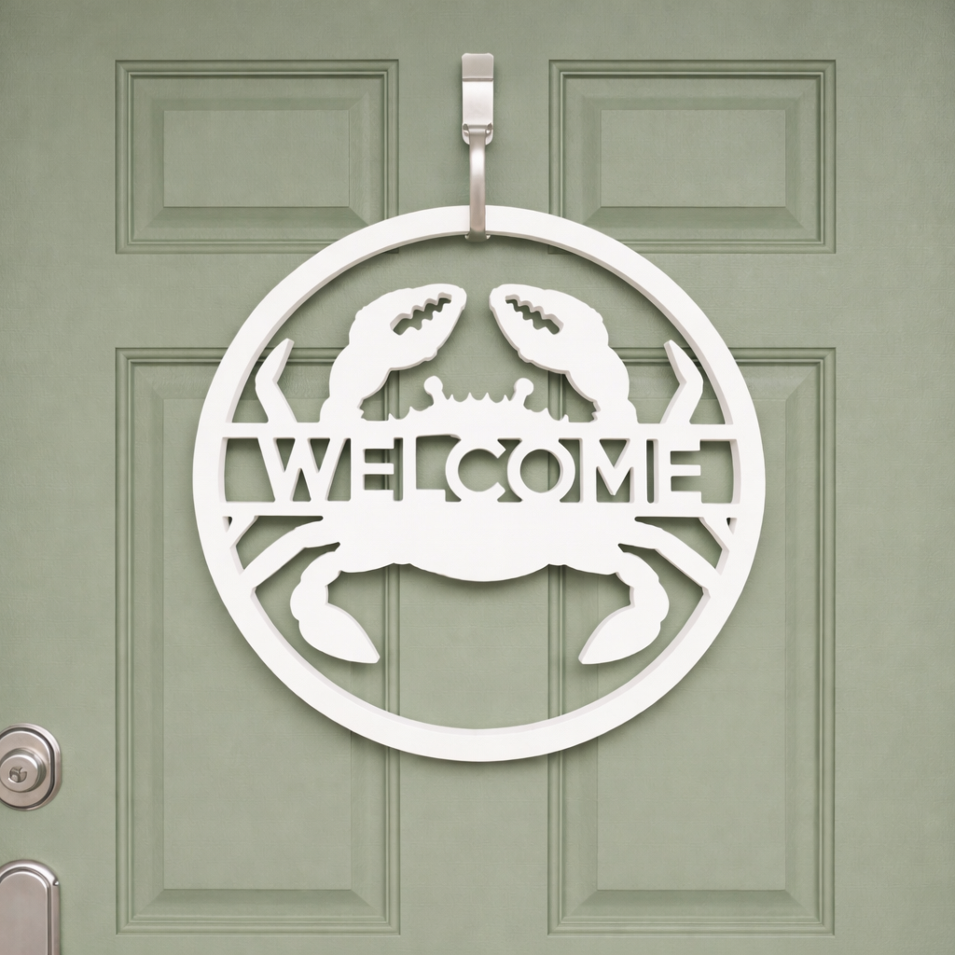 crab front door hanger with custom text, crab welcome sign