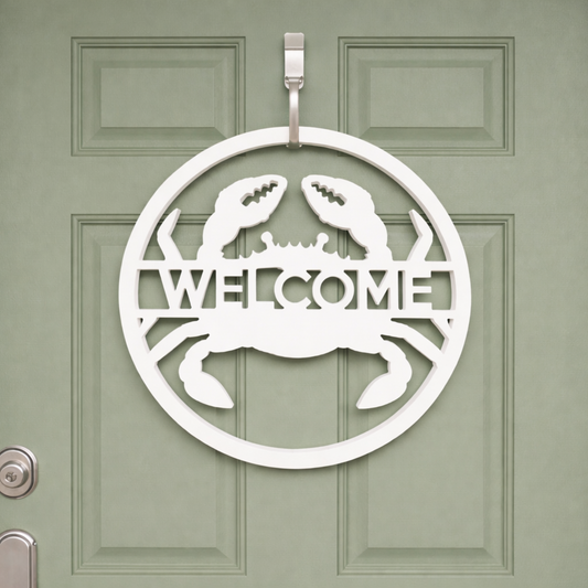 crab front door hanger with custom text, crab welcome sign